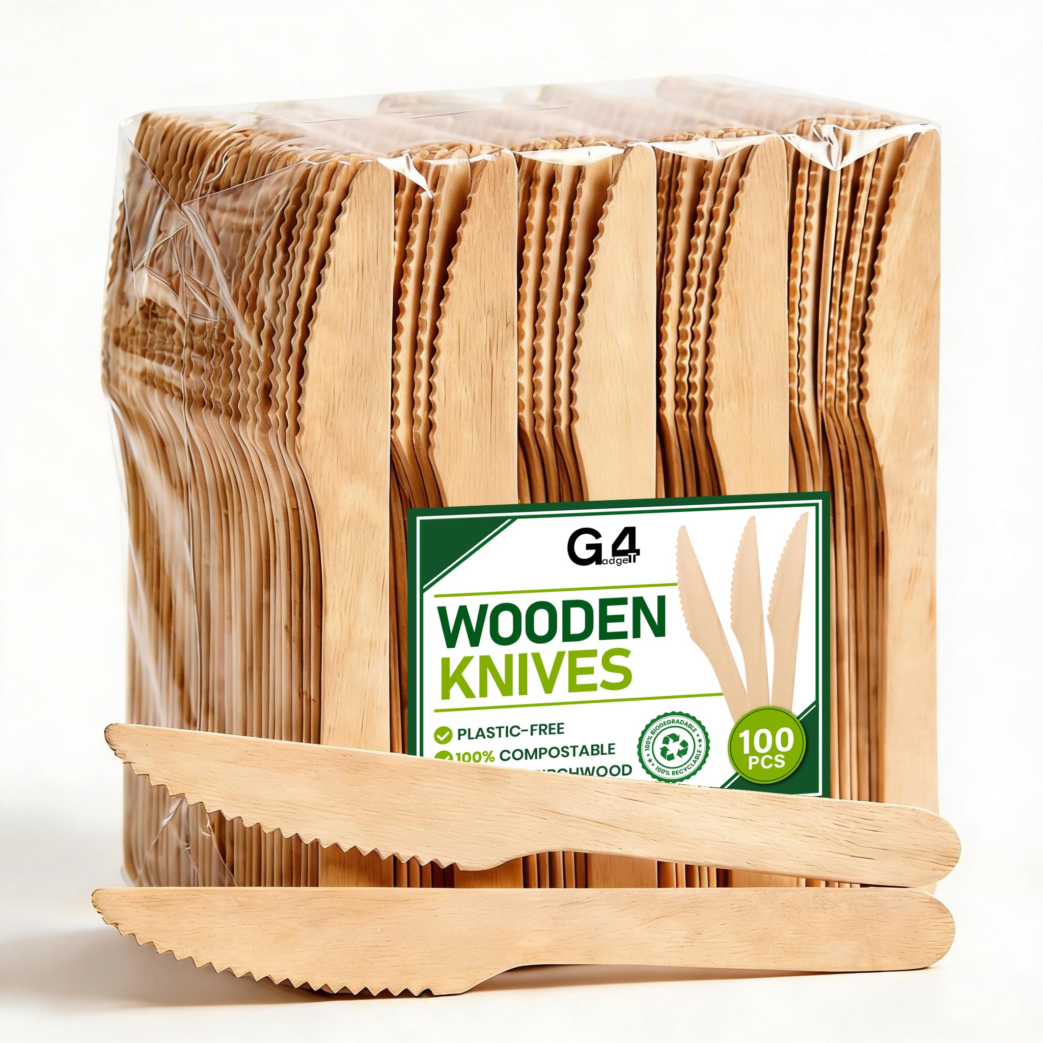 100x Wooden Knives Disposable Biodegradable Birch Wood Utensils for Parties, Picnics, Weddings, BBQs, and Events