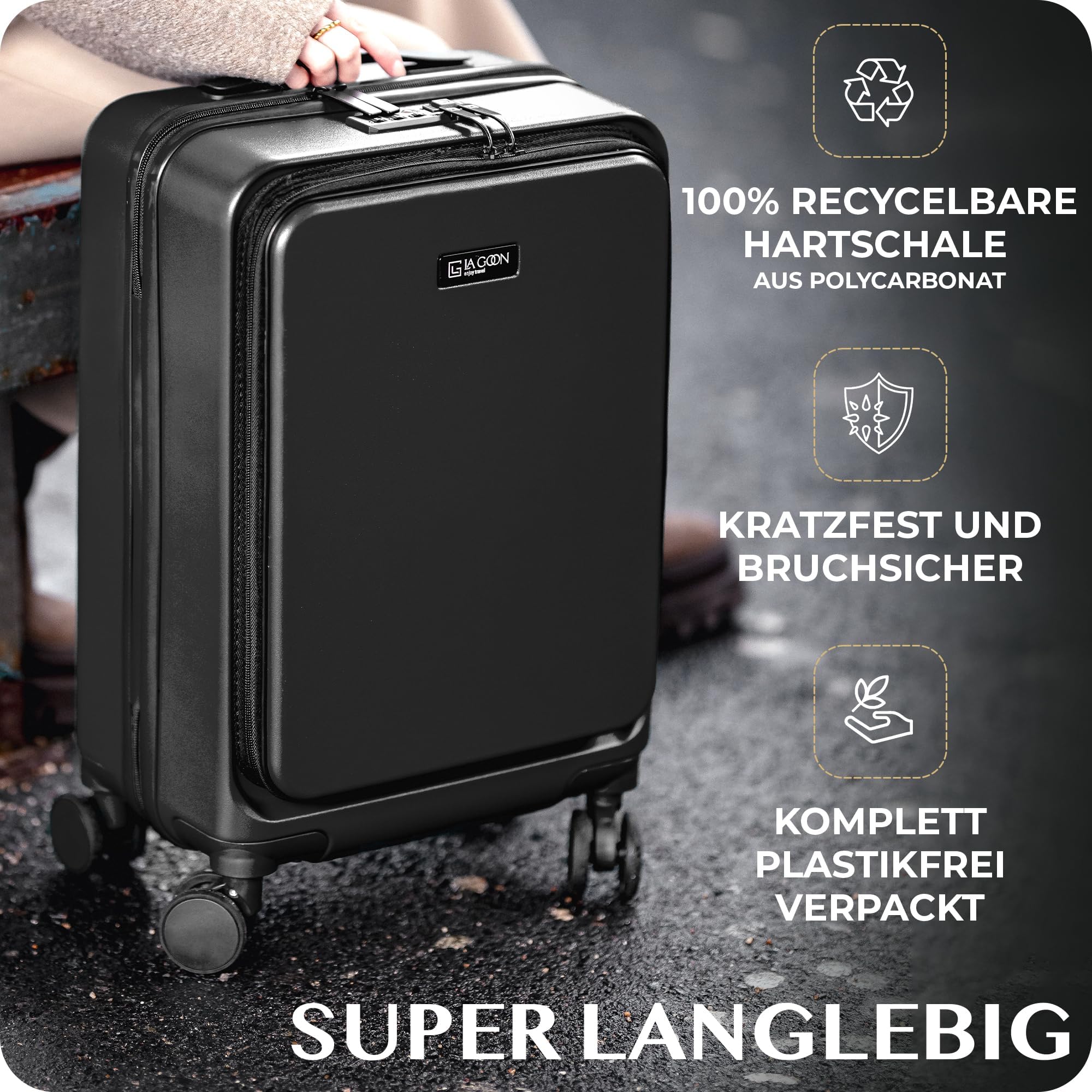 LA GOON Handgepäck Koffer - 100% PC (Polycarbonat) - Laptopfach - Fronttasche - Business - Rollkoffer Handgepäck [TSA Zahlenschloss] Carry-Ons, Trolley