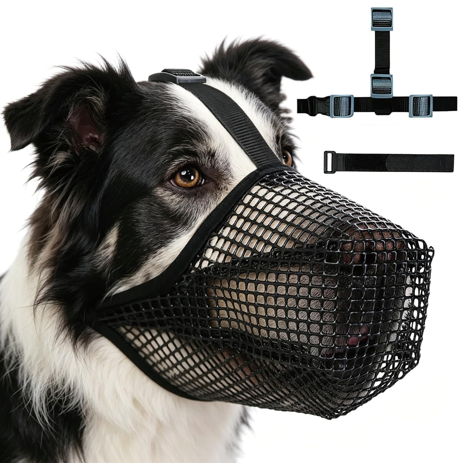 Dog Muzzle, Pet Mask Training for Small Medium Large Dogs with Adjustable Velcro Straps, Prevents Scavenging and Biting During Walks, (Black, L)
