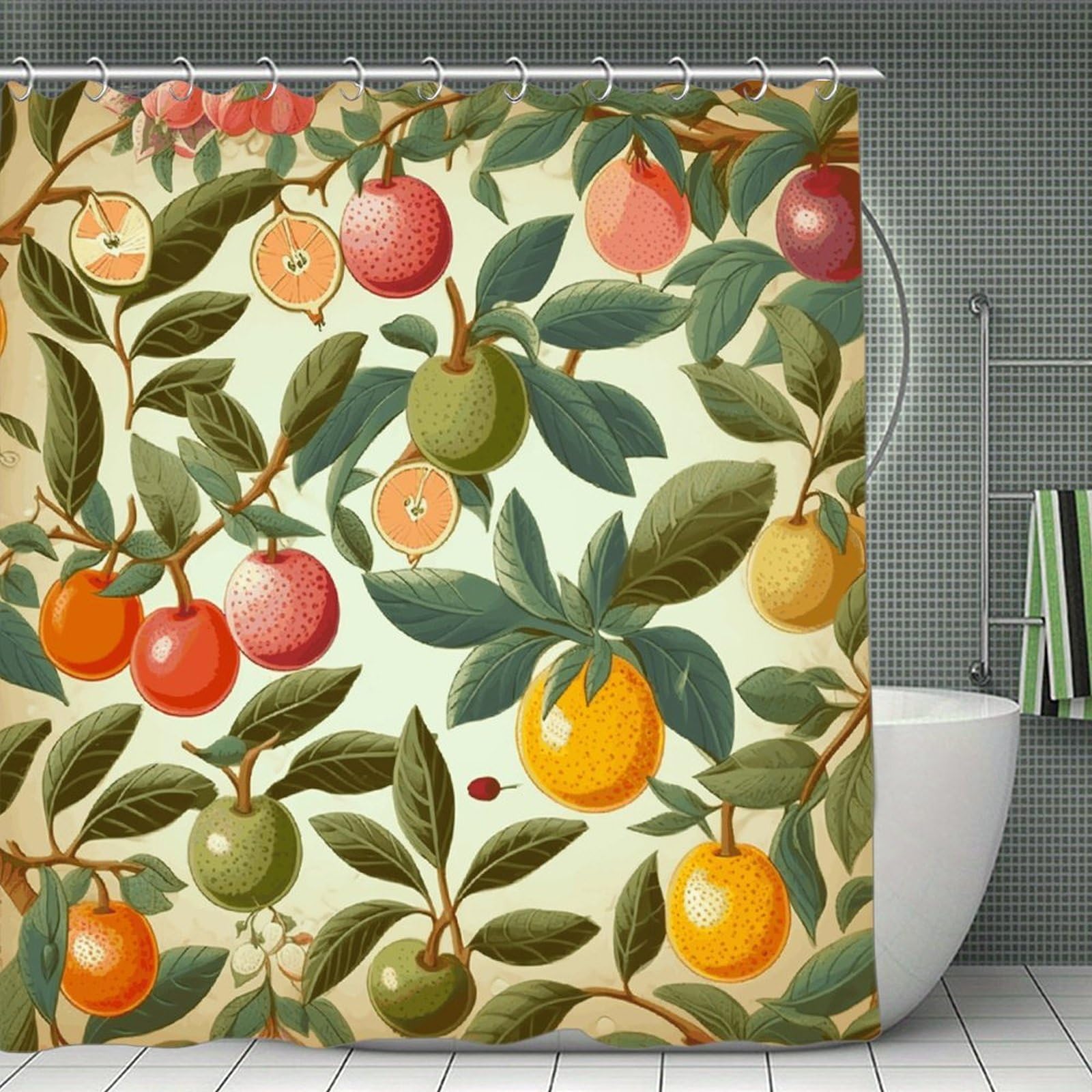 FekiLoot Plants and Fruits Shower Curtain with Hooks Modern Farmhouse Bathroom Curtain Waterproof Cloth Bath Curtains Cute Washable Blackout Privacy Curtains for Bathroom Bathtub 70.8"x70.8"