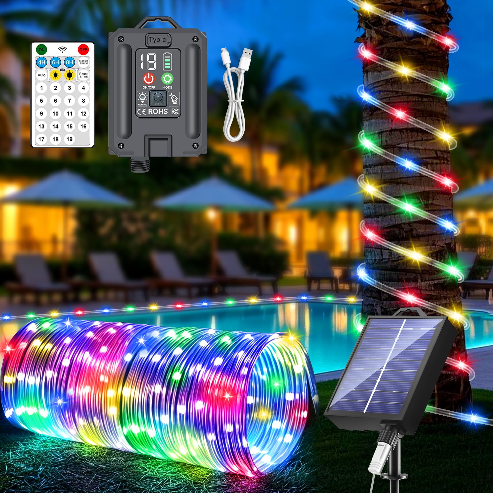 Eoako 105FT Solar Rope Lights