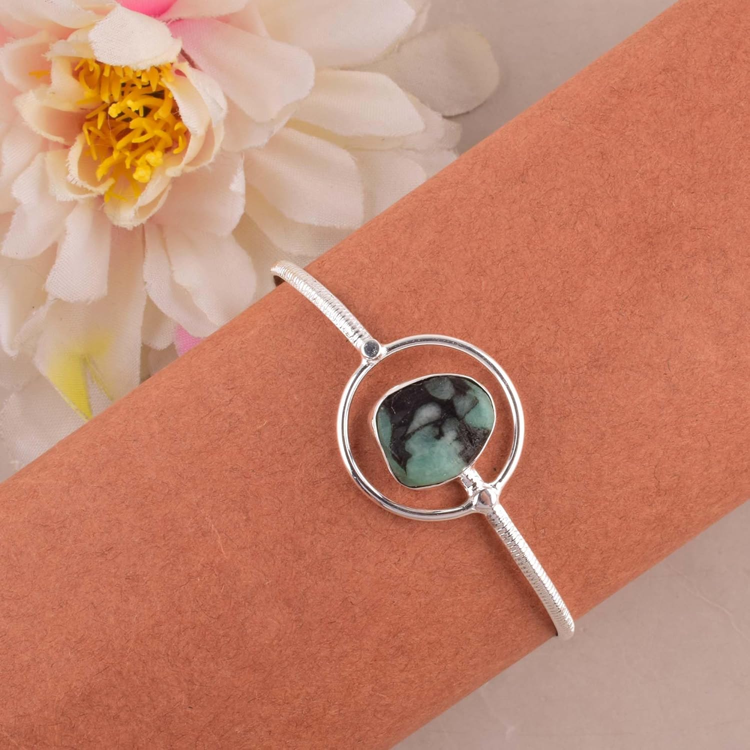 Natural Raw Emerald Cuff Bracelet, Healing Crystal Cuff Bracelet, Birthstone Bracelet, Bangle Bracelet, Rough Gemstone Bracelet, Jewelry For Woman (emerald) - Image 2