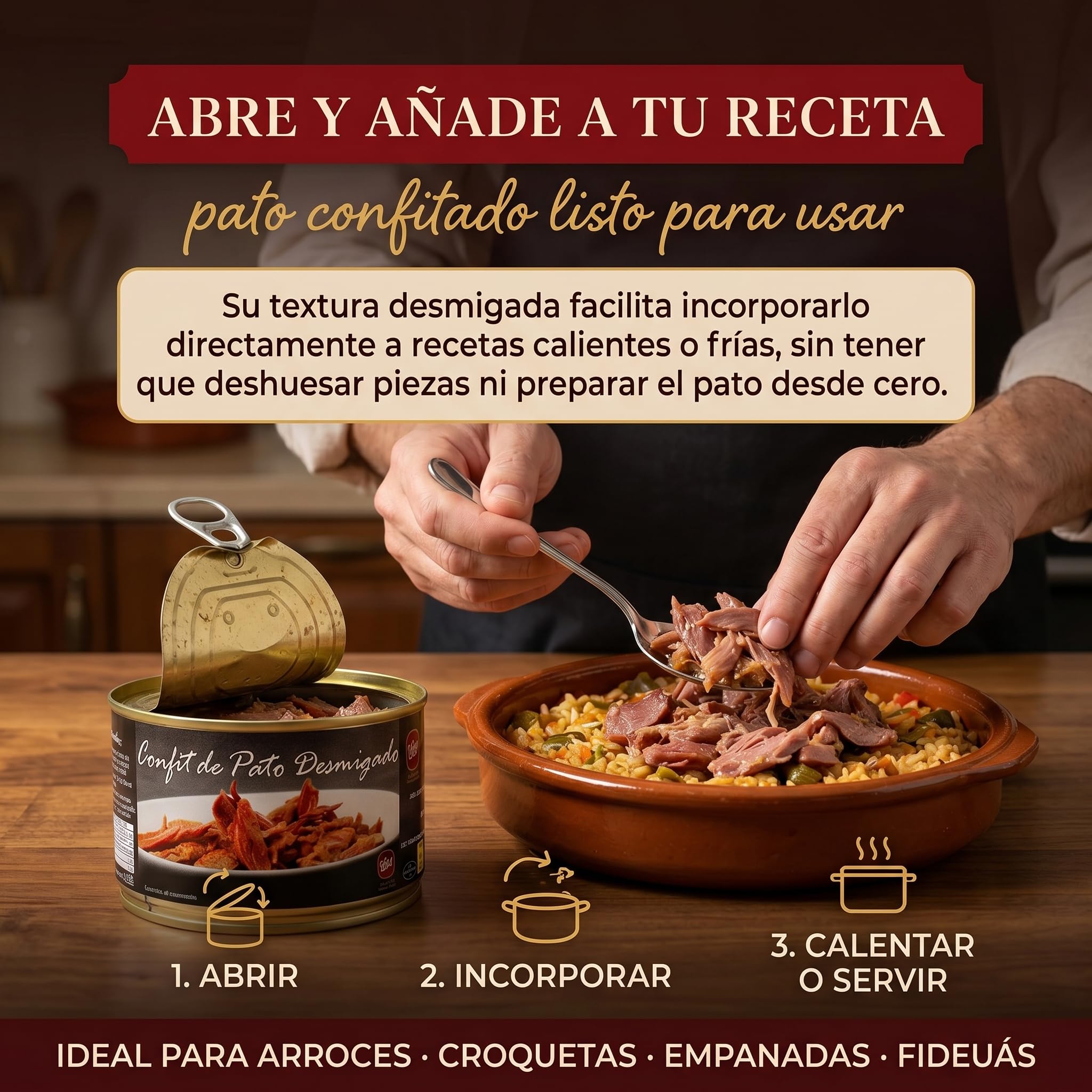 POLGRI Confit de Pato Desmigado Carne de Pato Desmigada Pulled Duck Lata 1350 g Conserva Gourmet Caza Receta Manchega Artesana Lista para Arroces Croquetas Empanadas Fideua Relleno Tradicional