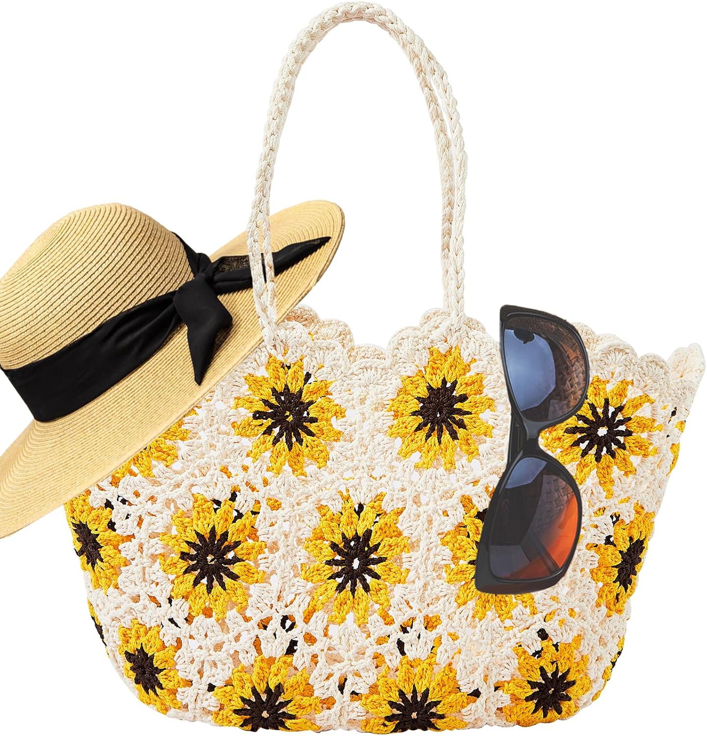 TOFUNTOY Beach Bags for Women Straw Tote Bag Floral Straw Bag Beach Straw Bag Large Tote Handbag Summer Beach Bag