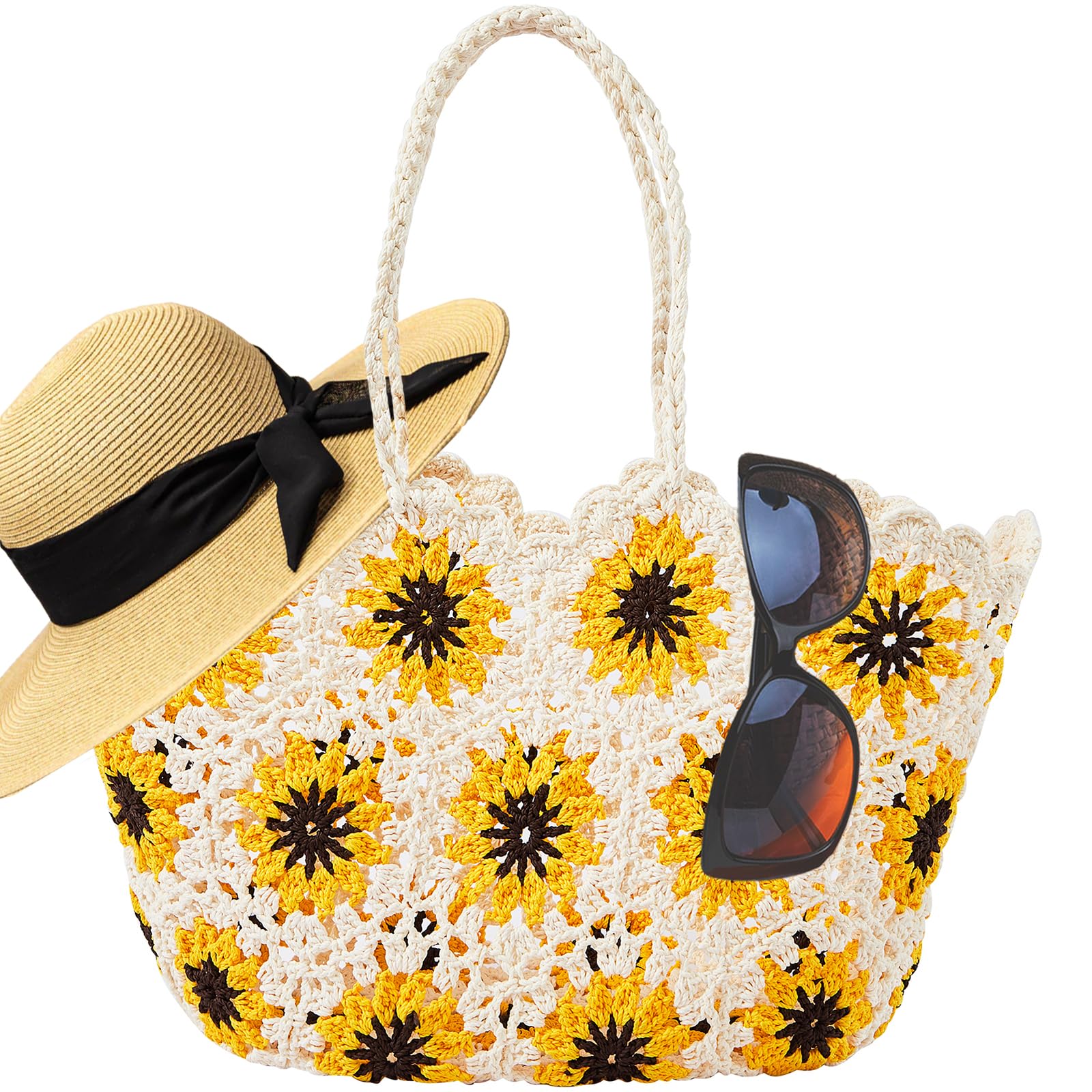 Beach Bags for Women Straw Tote Bag Floral Straw Bag Beach Straw Bag Large Tote Handbag Summer Beach Bag