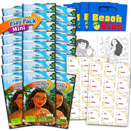 Moana Party Pack | 24 Disney-Themed Activity Favors for Kids' Valentine's Celebrations