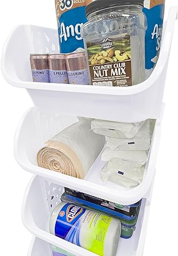 Miniatura 5 de Skywin Contenedores de almacenamiento apilables de plástico para despensa, color blanco, paquete de 4 contenedores apilables para organizar