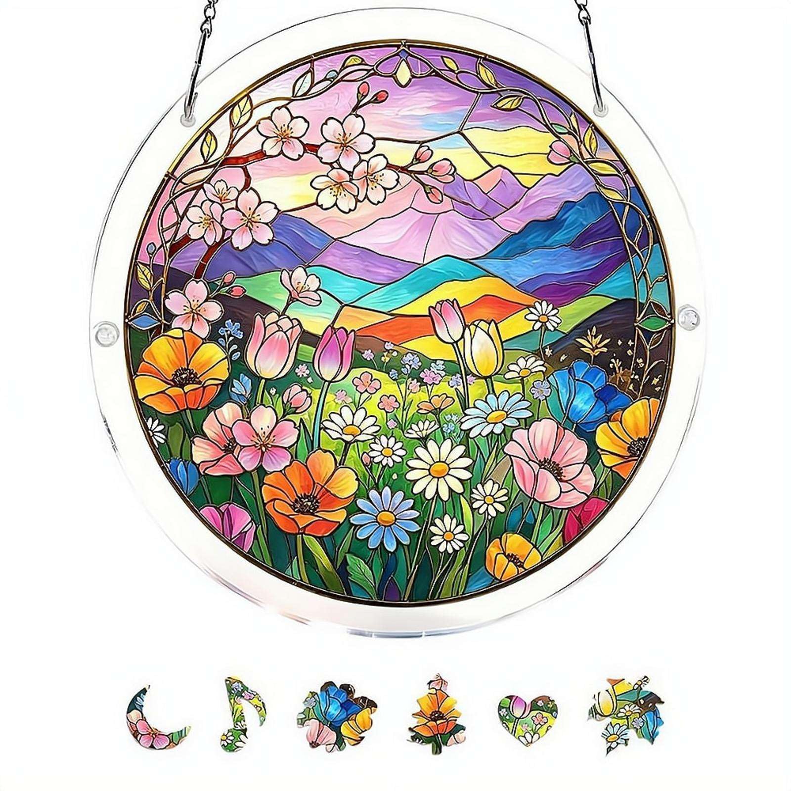Acrylic Stained Glass Style Puzzle with Hanging Chain Hummingbird Birds Design 3D Transparent Jigsaw, Acrylic Suncatcher Window Hanging, Wall Decor Art Piece for Home Office Gift