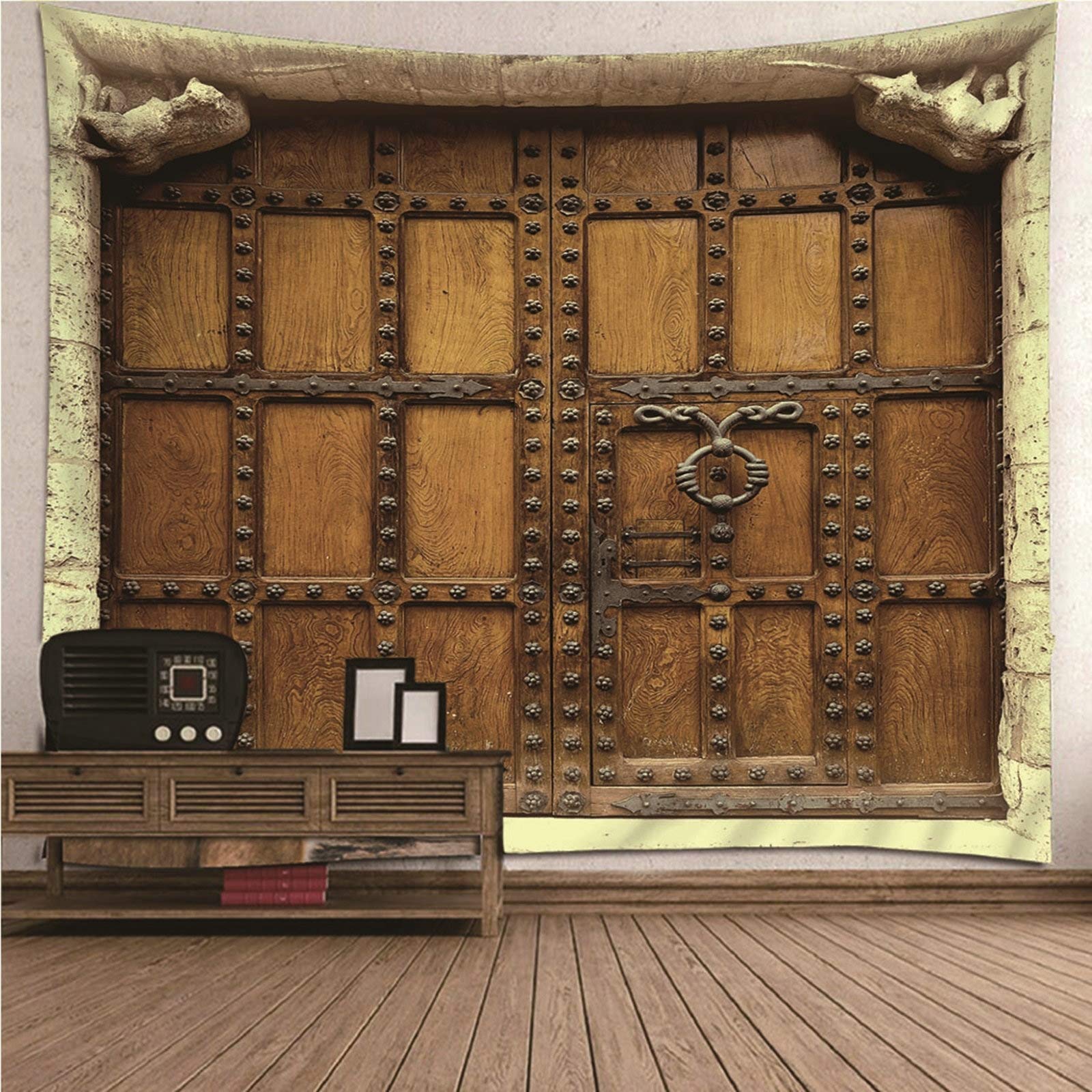 Aeici Tapiz De Pared De Tela, Tapiz Techo Tapiz de Pared Puerta de Hierro Tapiz- marrón, 300x260CM