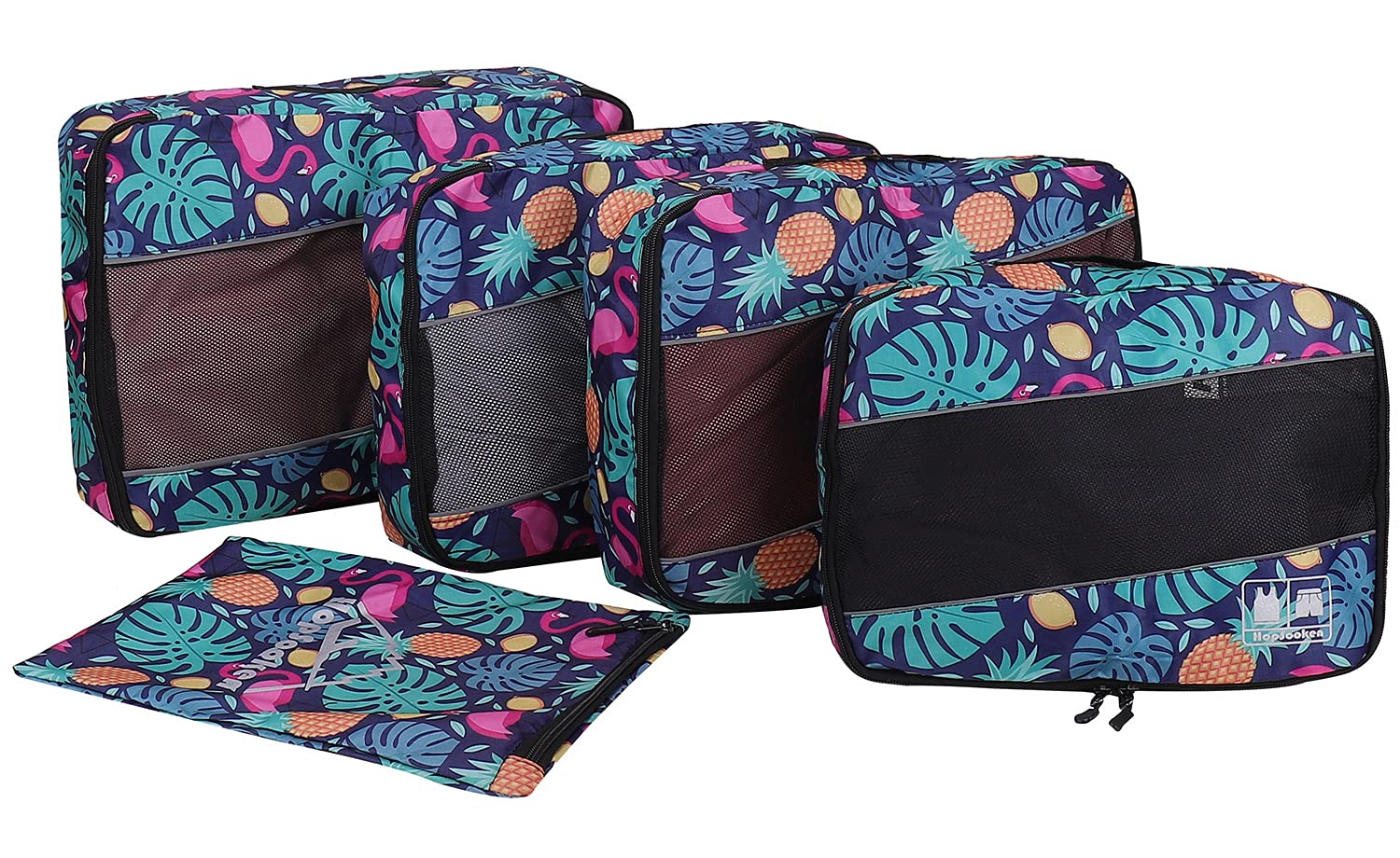 Juego de 5 cubos de equipaje para viajes, maleta grande, organizador de equipaje, accesorios de viaje, vacaciones, 4 cubos, 1 bolsa de lavandería, Piña, L