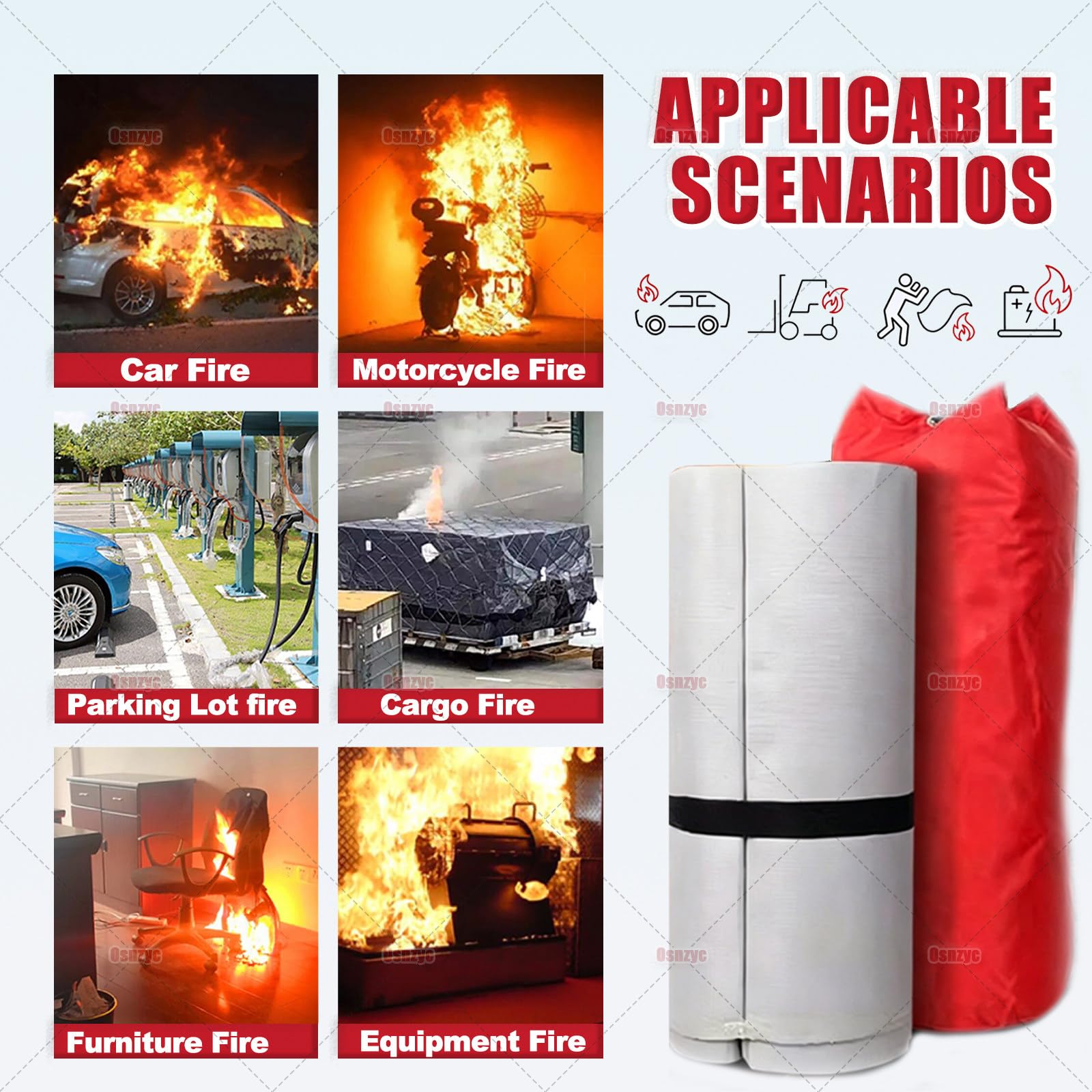 Manta Ignífuga De Emergencia para Vehículos Eléctricos Y Combustible, Manta Supresión Incendios De Fibra De Vidrio, Reutilizable, Cortar El Suministro De Oxígeno para Extinguir El Fuego 4×6M