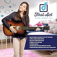 Vista 4 de First Act - Guitarra acústica Sunburst, 30 pulgadas, cuerdas de guitarra acústica de latón, engranaje de afinación, cubiertas de poste de cuerda