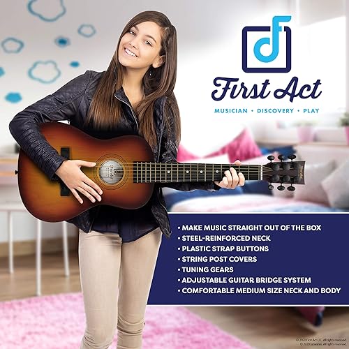 Miniatura 4 de First Act Guitarra acústica Sunburst 30 pulgadas cuerdas de guitarra acústica de latón equipo de afinación cubiertas de poste de cuerda cuello