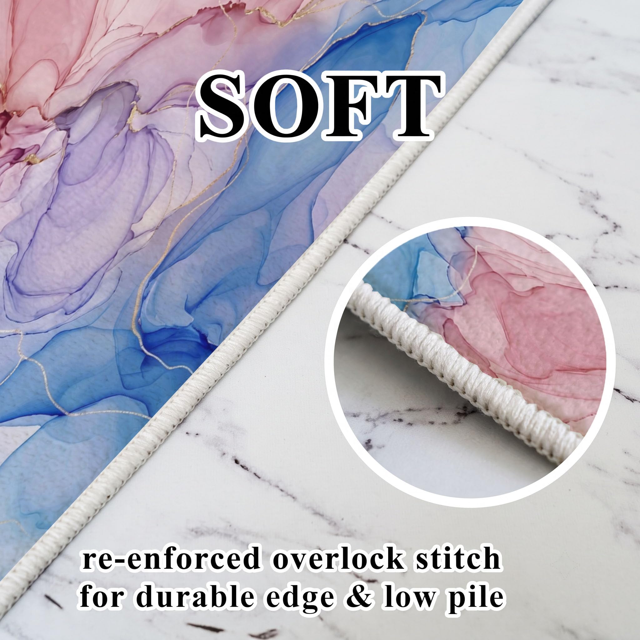 Tapis Rond Blocs De Couleur Dégradés Bleu Rose 120cm | Art Fluide Abstrait Rond Tapis Doux Résistant, Lavable Antidérapant pour Chambre à Coucher Salle à Manger