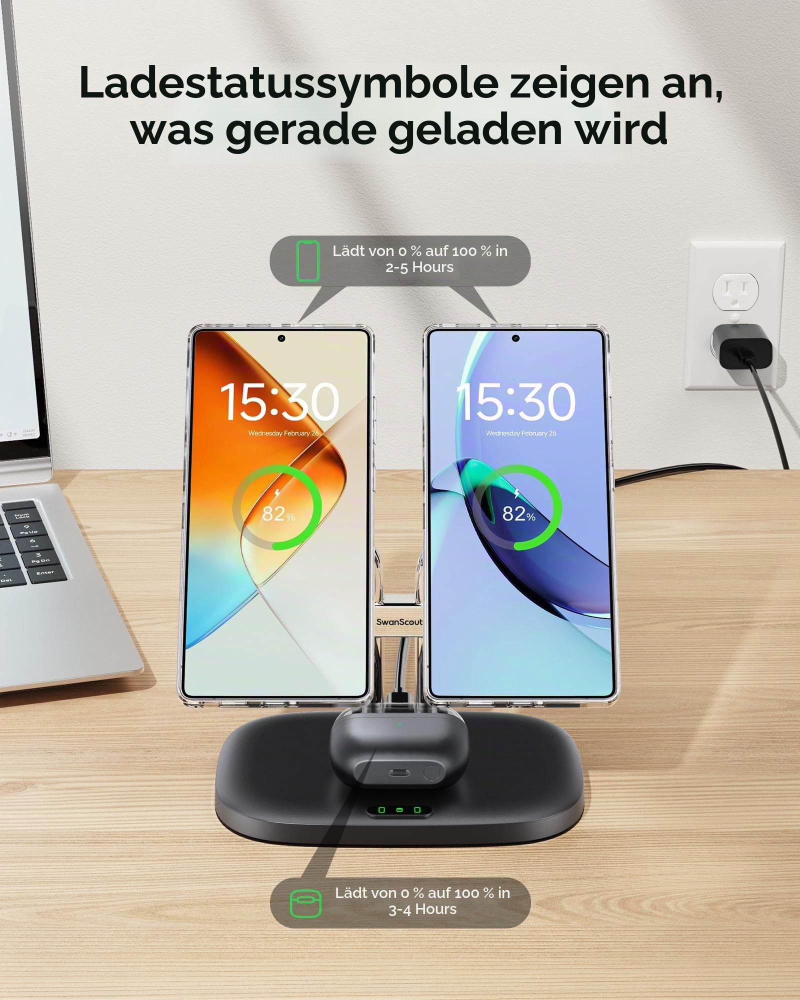 SwanScout MagSafe Doppel Ladestation für Samsung Galaxy S26 Ultra/S26+/S26/S25/Z Fold/Z Flip/S24/S23 Serie (Magnetische Hülle für Samsung Telefone erforderlich), für Galaxy Buds3 Pro, SwanScout 706SM