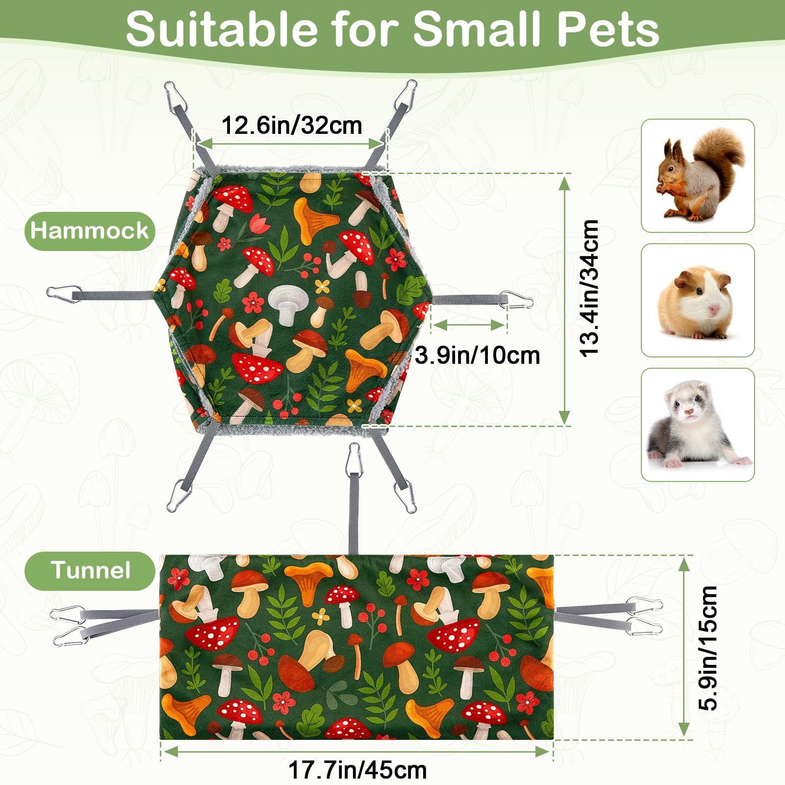 Lot de 2 hamsters lavables pour furet, rat, cochon d'Inde, cachette avec jouets tunnel doux, accessoires pour petits animaux pour furets, rats, hamsters, hérissons et planeurs en sucre
