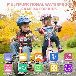 Miiulodi Kids Waterproof Camera - Birthday Gifts for 3 4 5 6 7 8 9 10 Year Old Girls 2 Inch IPS Screen Underwater Action Camera with 32 GB SD Card, Pool Toys for Kids Age 8-12 Pink