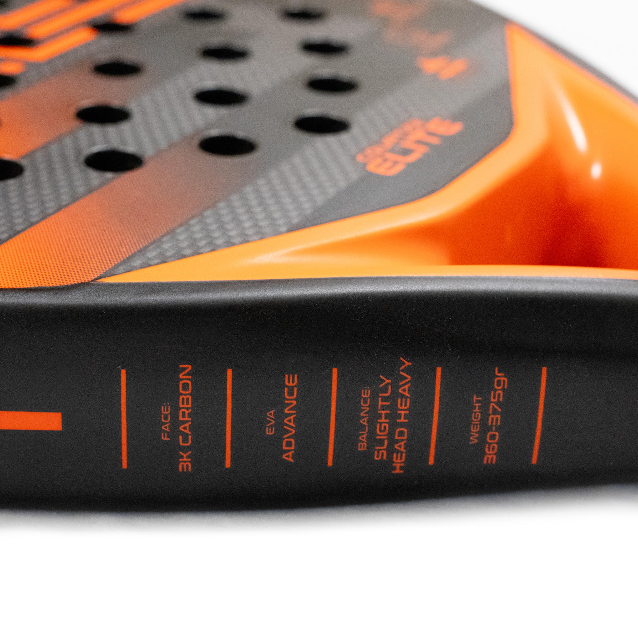 Elite Padel-Schläger, 3K Carbon, Hybride Form, Eva Advanced, Schwarz/Orange, Fortgeschrittene