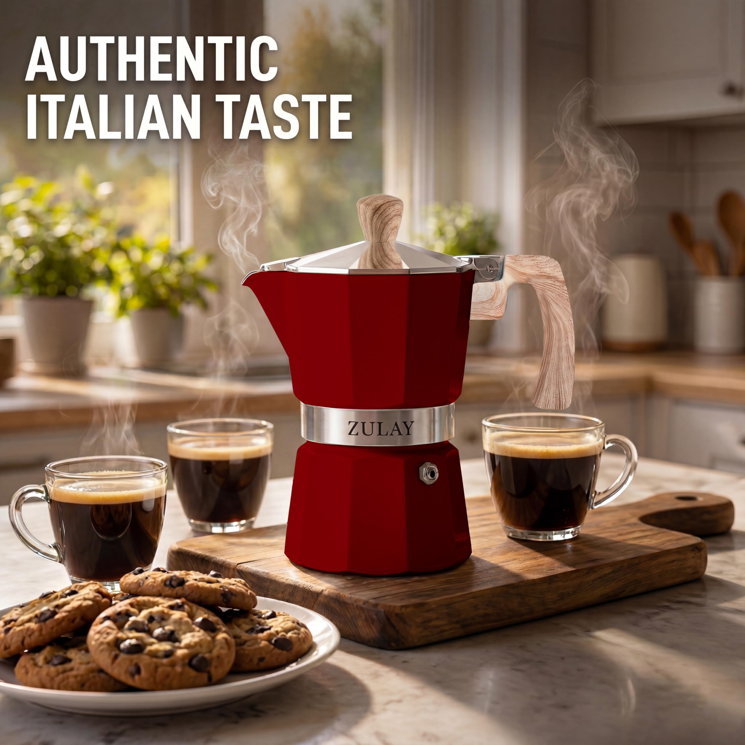 Moka Zulay Kitchen 3-Cup Premium Moka Pot Stovetop Espresso Maker-White