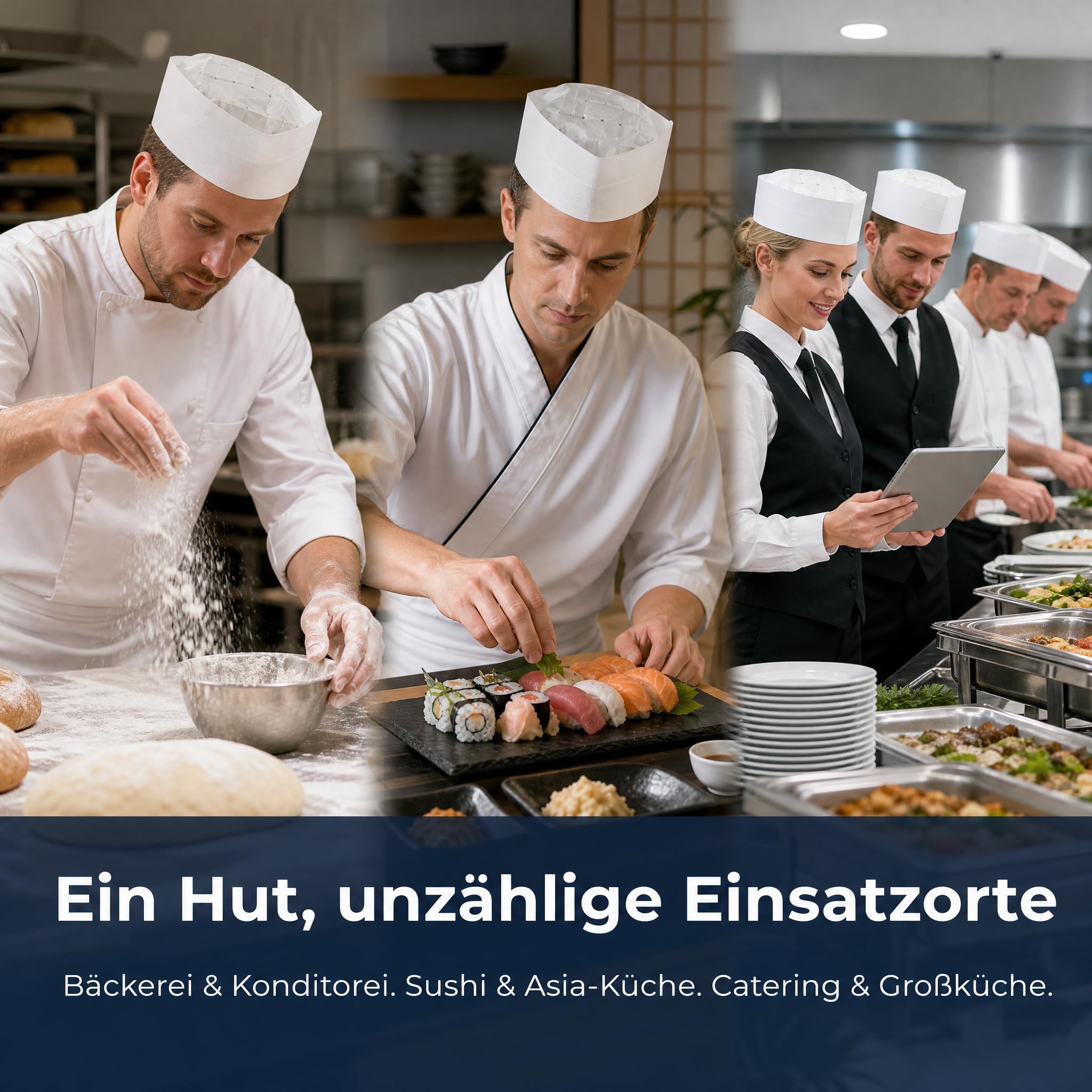 Beavorty 60 Stück Einweg Kochmütze Papier Hygienische Küchenhaube für Restaurant Bäckerei Sushi Bar Küchenpersonal Sauberer Schutz vor Haarverlust Praktische Küchenmütze für Foodservice