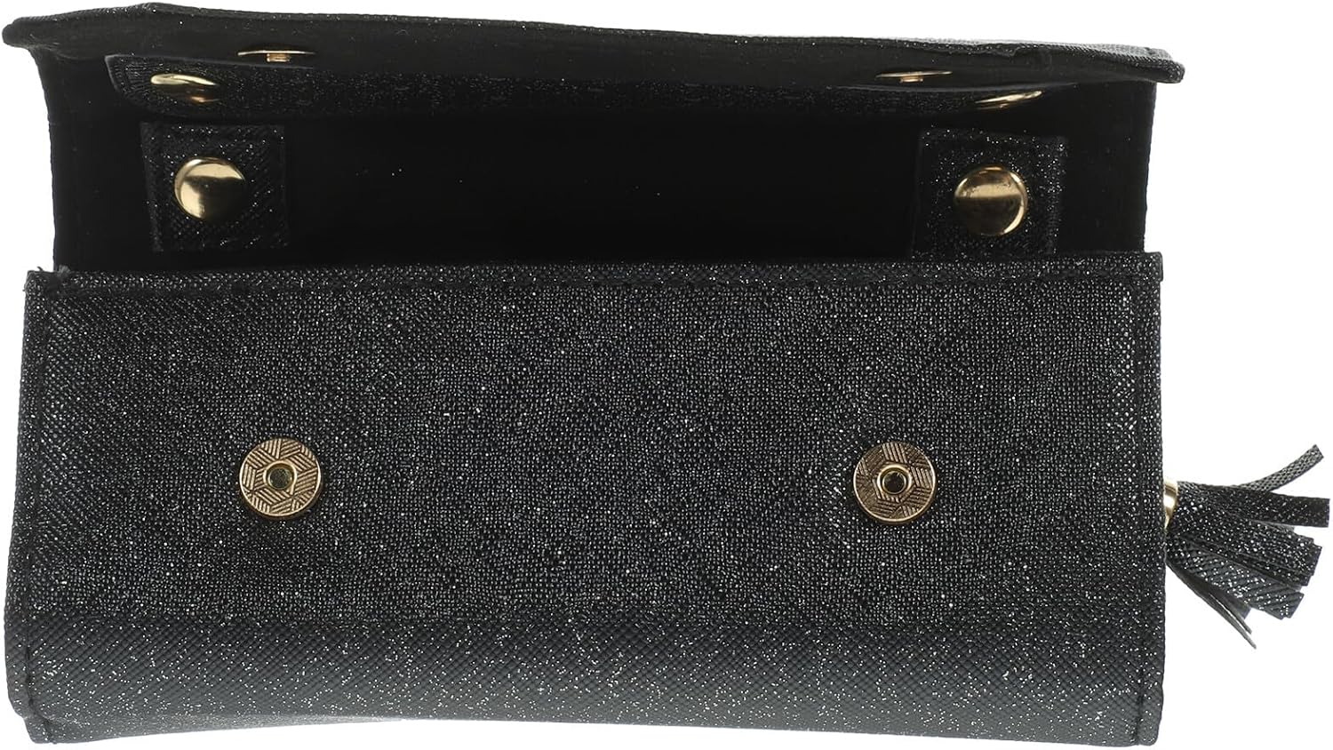 PRETYZOOM Foldable Jewelry Roll Bag Travel Organizer PU Leather Jewelry Pouch with Multiple Compartments for Rings Earrings Necklaces in Sparkle Black