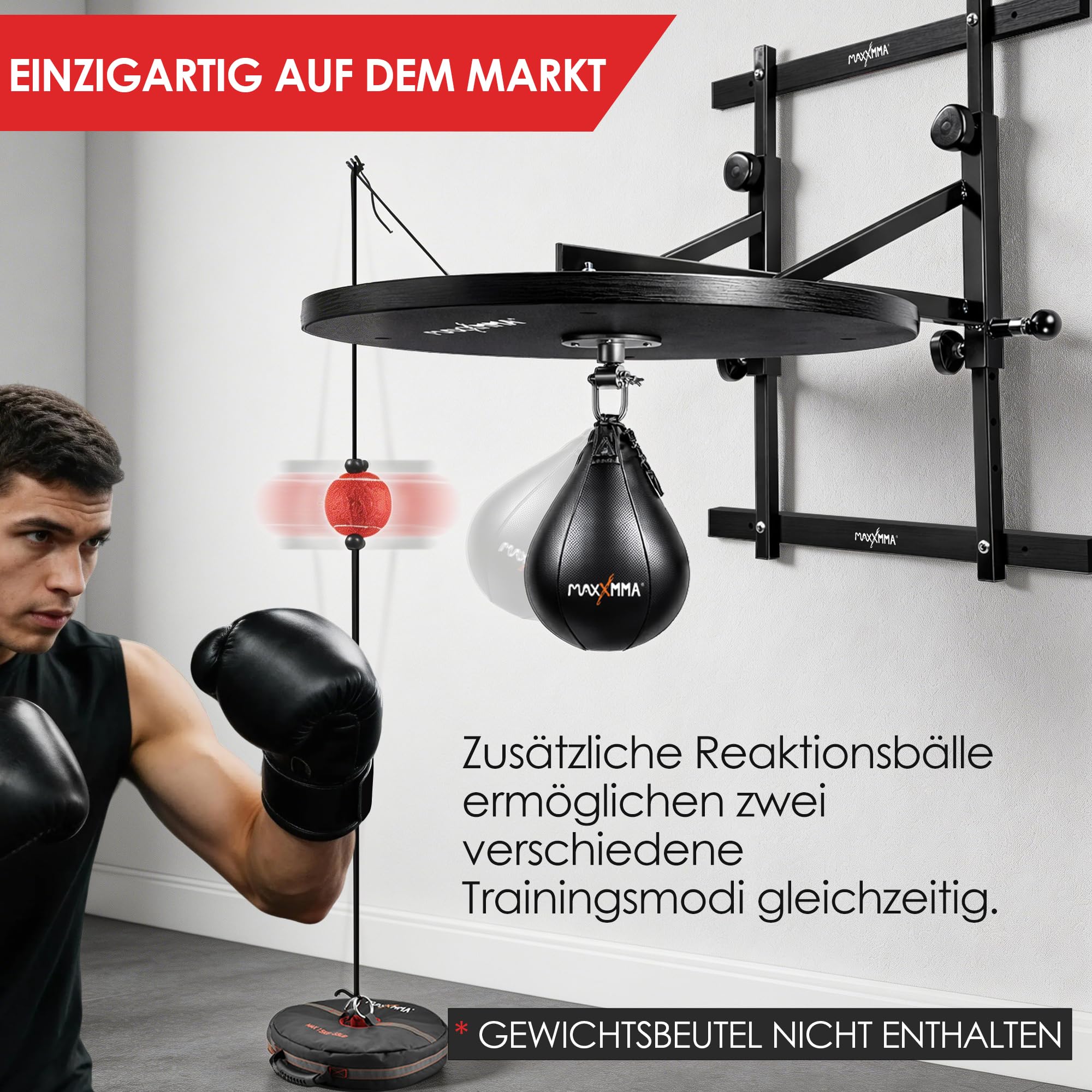 MaxxMMA Speed Bag Platform Kit für Intensives Boxtraining, zur Wandmontage, Höhenverstellbar, Stabile 24" Holzplattform, Ideal für das Heim-Fitnessstudio + patentierter Reaktionsball