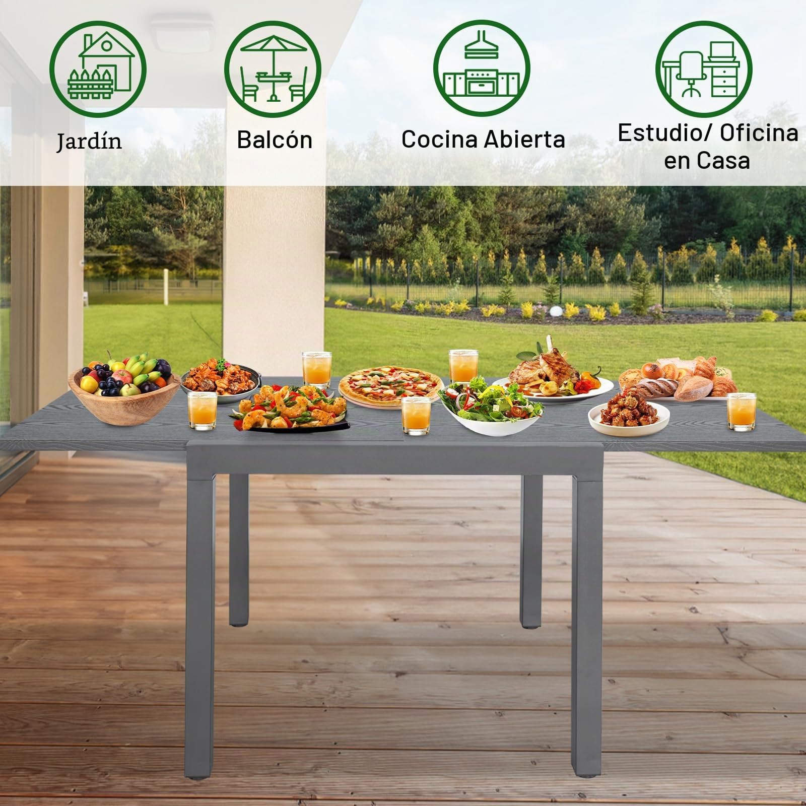 Angel Living Mesa de Jardín Extensible, Mesa Exterior Extensible Aluminio y Acero, Muebles de Jardín para Balcones Y Terrazas, Se Extiende hasta 160 cm, 80 X 80 X 75 cm, Gris Oscuro