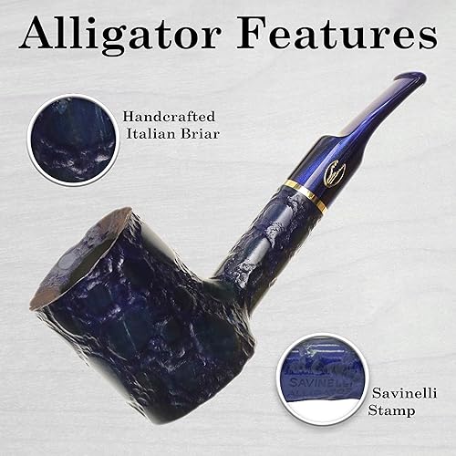 Miniatura 3 de Alligator Savinelli - Pipa de tabaco hecha a mano azul hecha a mano de Italia, pipa de brezo de tabaco para filtros de tubería de 0.236 pulgadas,