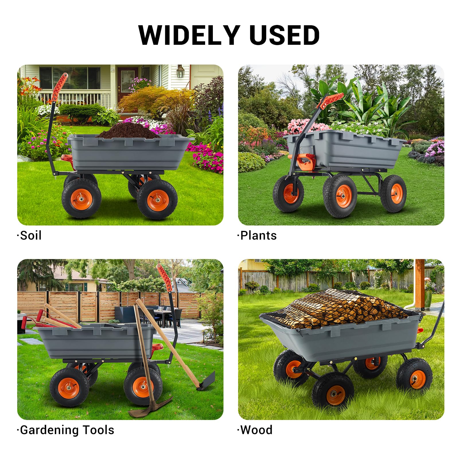 Gartenwagen, aus rostfestem Polyethylen, für Garten, Hof & Lager, 363 kg Tragfähigkeit, Maße 173 x 71 x 82 cm, Grau