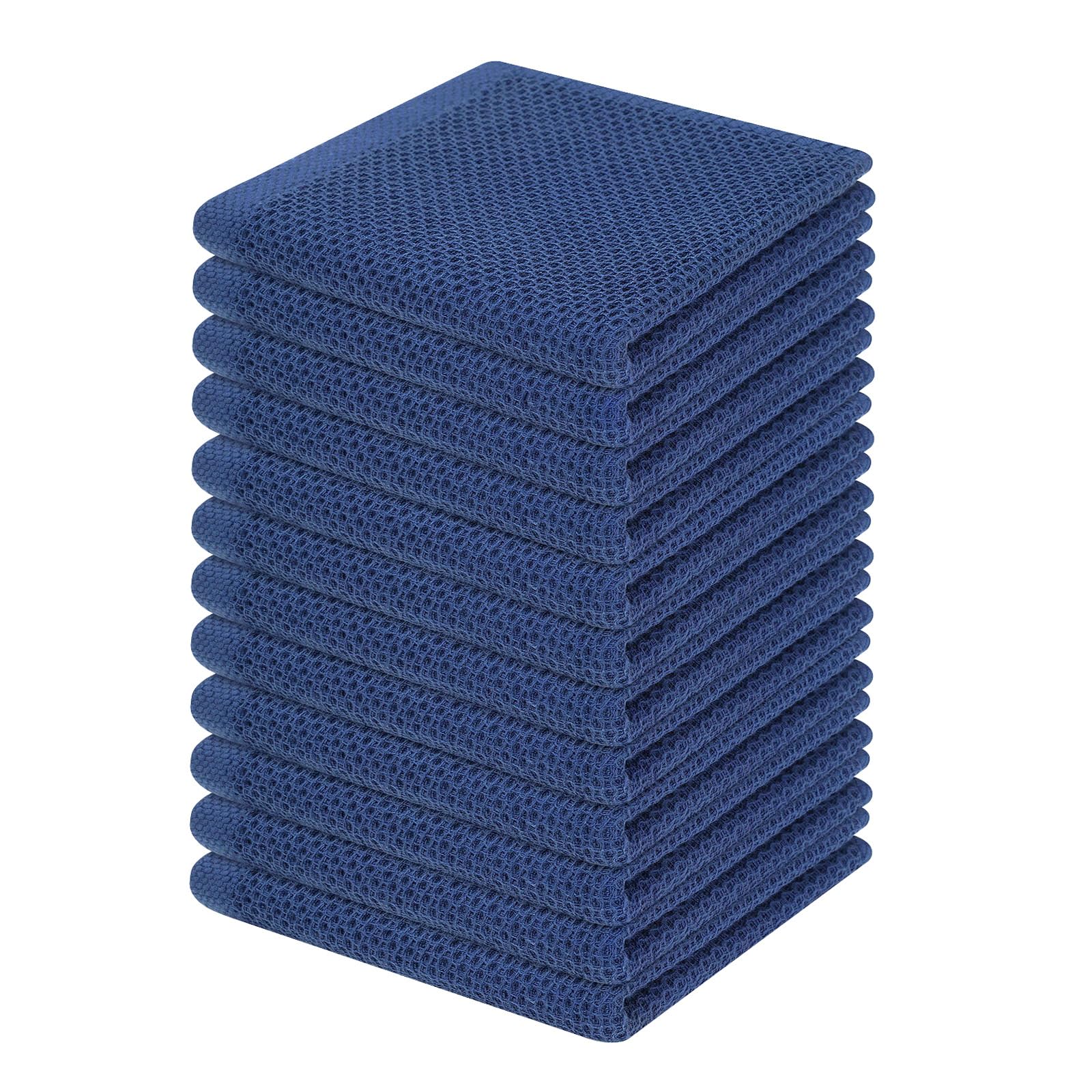 Homaxy Paños de cocina de tejido gofrado 100 % algodón, ultrasuaves, absorbentes, de secado rápido, 30,5 x 30,5 cm, juego de 12 unidades, color azul marino