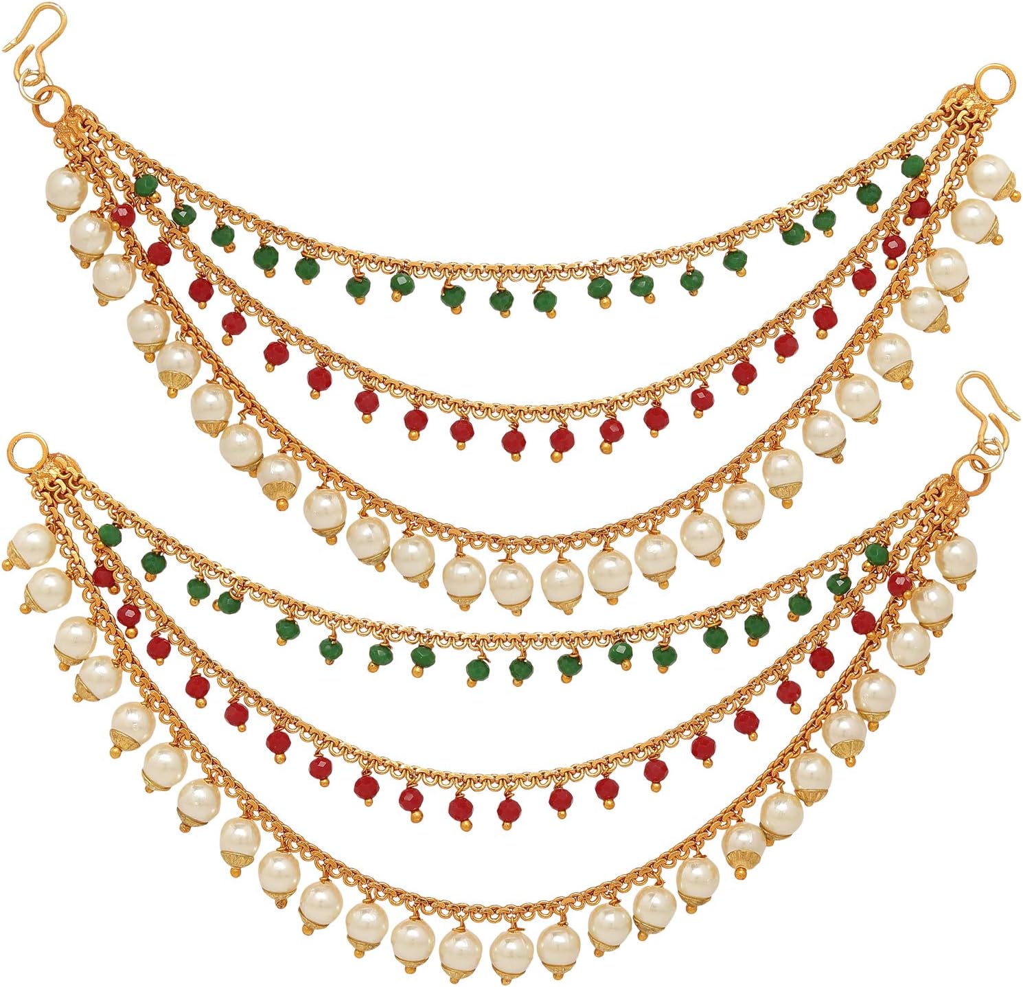 ZENEME Women's Women's Golden Gold Plated Long Hair Chain Jewellery Earring