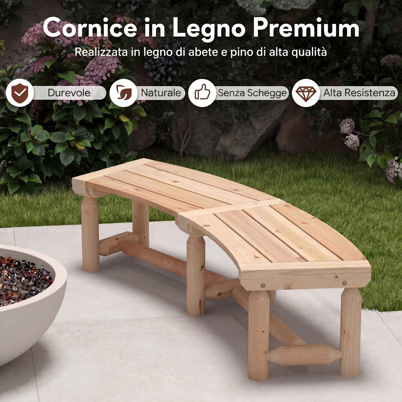 COSTWAY Panchina da Esterno in Legno per 2-3 Persone, Portata 325 kg, Panca Curva con Sedile Ampio e a Doghe, Panchina da Balcone, Giardino e Cortile (Naturale)