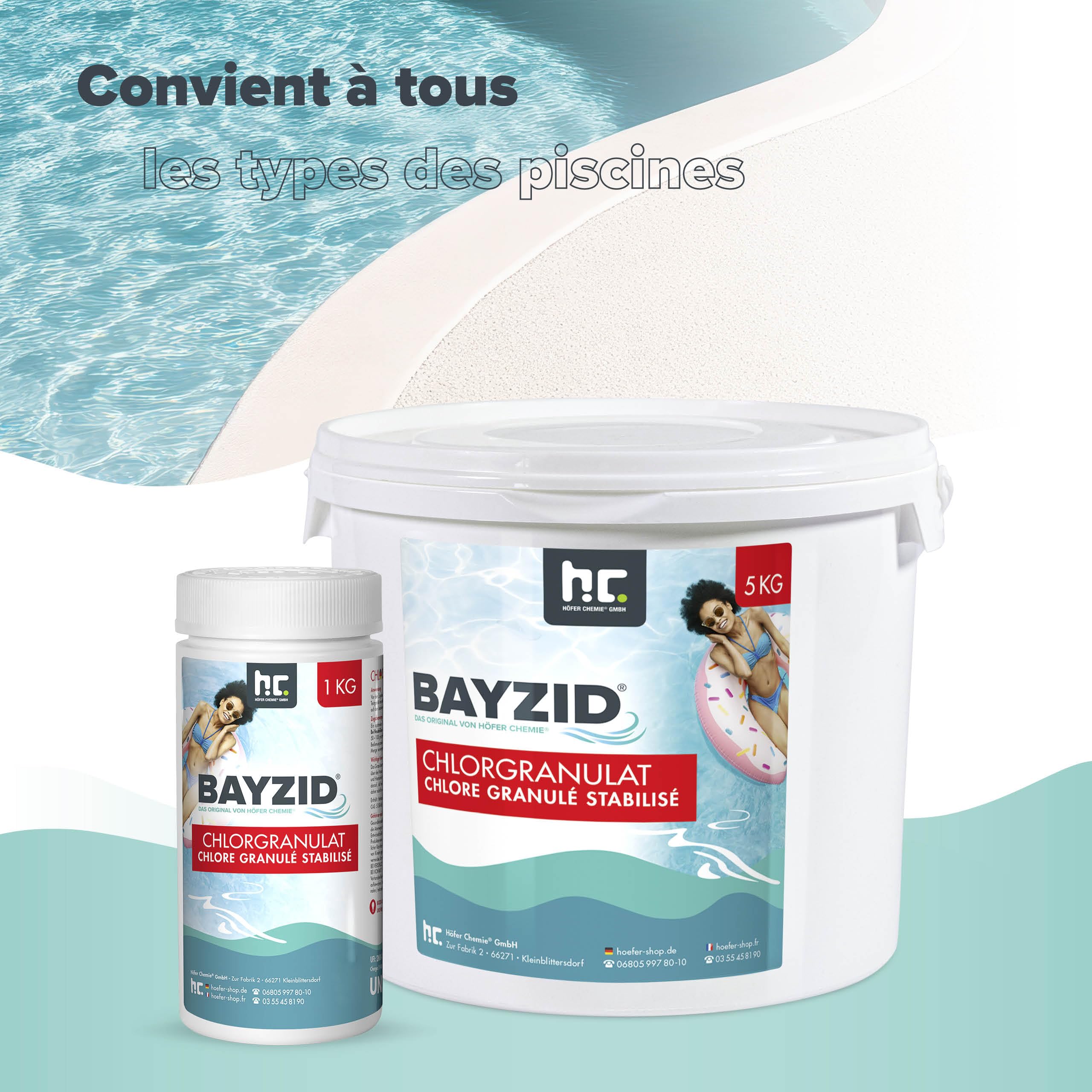 Höfer Chemie 1 x 5 kg Granulé de Chlore Choc pour Piscine – Hautement Efficace, Rapidement Soluble, Désinfection pour Une Eau Propre et Hygiénique