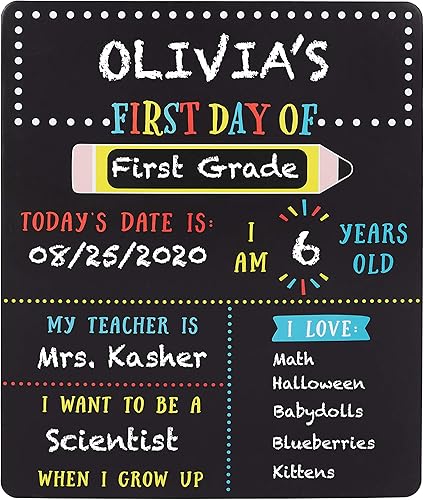 Kate & Milo Pizarra reversible para el primer y último día de escuela, accesorio reutilizable para compartir fotos con tiza incluida, fotos de