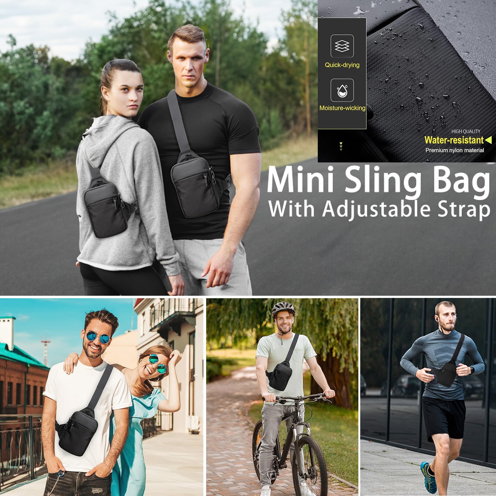 Bolsa Bandolera Hombre,Bolsa Pecho Hombre Pequeña,Mini Mochila Cruzada Hombro,Mini Impermeable Bolsa, Pecho Ligera Bandolera Mochila para Viajar,Correr,Ciclismo