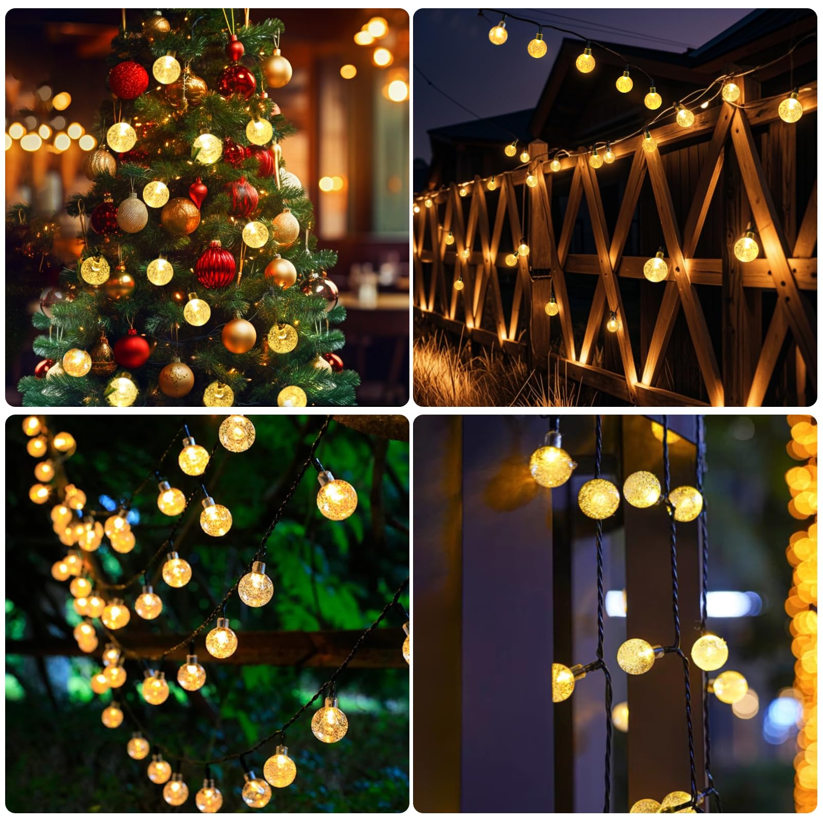 Guirnaldas Luces Exterior Solares, 11M 60LED Guirnalda Luces Solar, IP65 Impermeable, 8 Modos Cadena Luce Solar, Interior y Exterior Cadena Bombilla para Jardín, Patio, Fiesta, Navidad (Blanco Cálido)