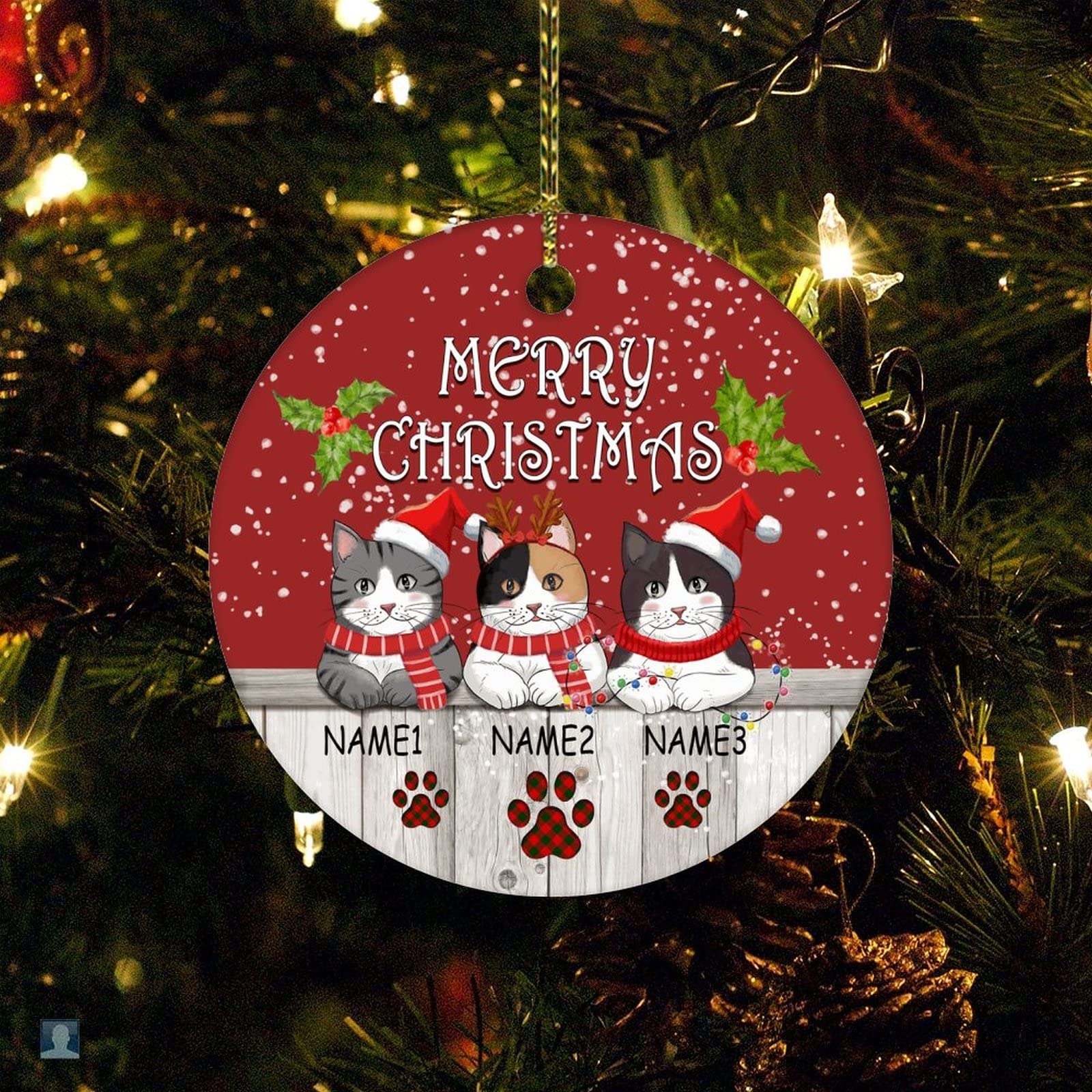 Adorno de Feliz Navidad personalizado gato nombre mascota raza árbol de Navidad adornos animales gato recuerdo divertido Navidad colgante árbol decoración adorno