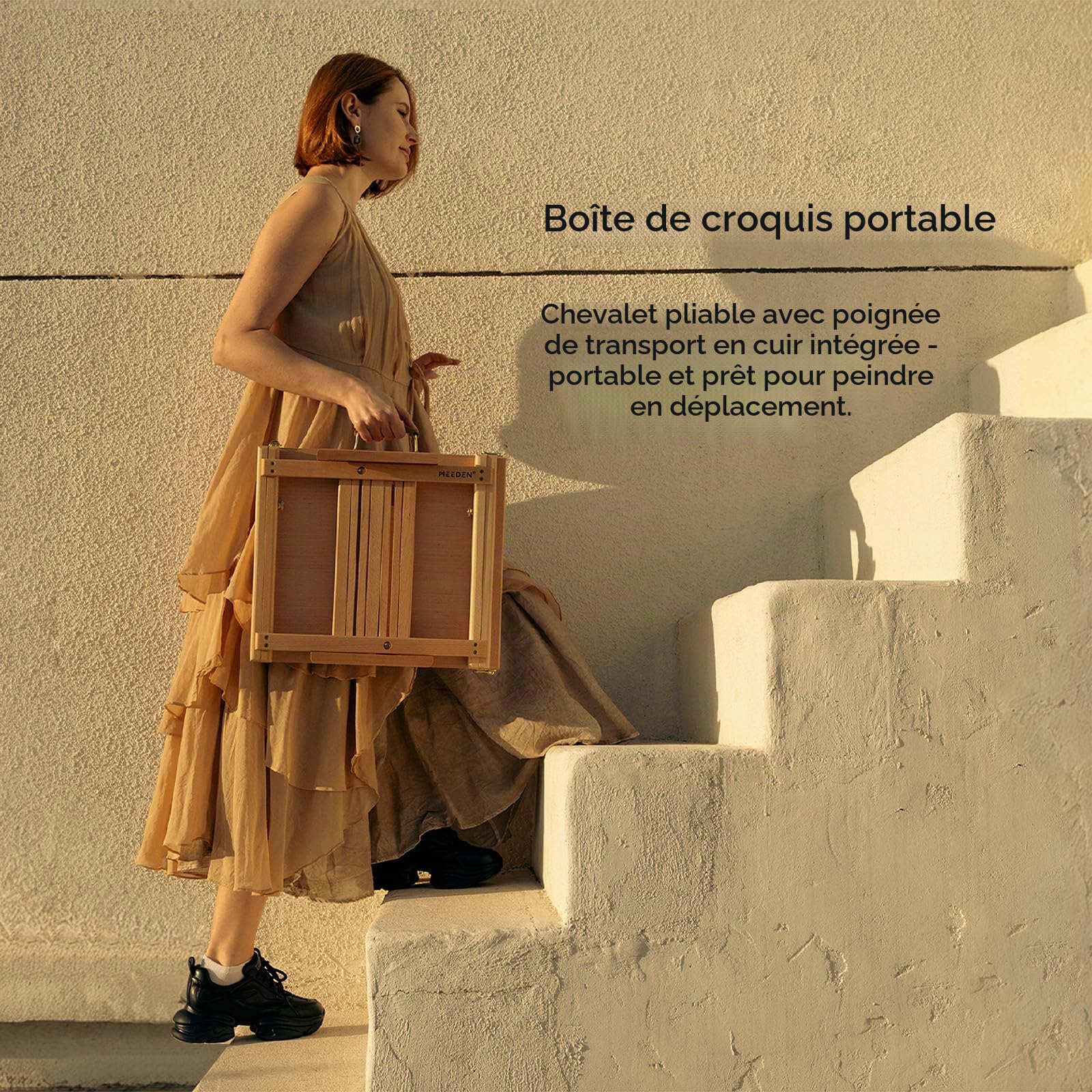 Meeden Studio Sketchbox Chevalet de table avec tiroir doublé en métal – Réglable en bois de hêtre massif et chevalet de boîte à croquis avec rangement, parfait pour studio ou Plein Air