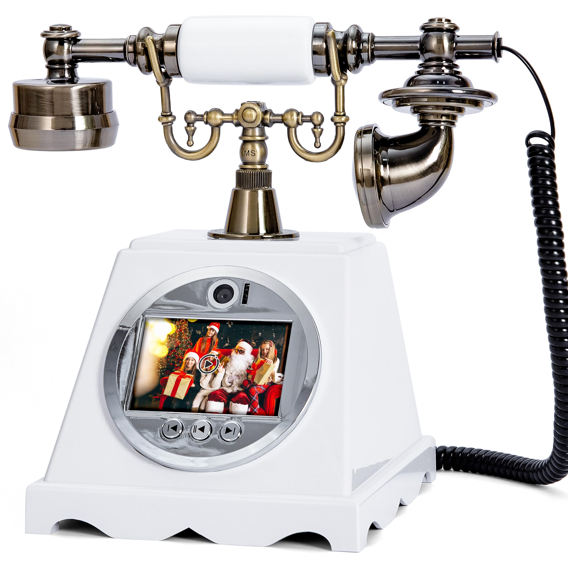 Video Gästebuch Hochzeit Telefon Festnetz (Art Deco, Retro Weiß)