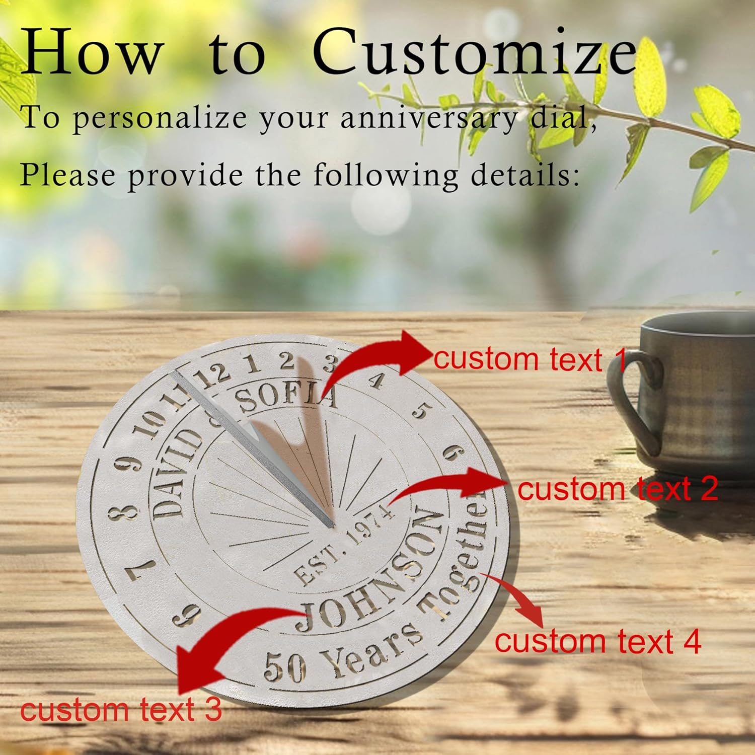 Personalized 50th Anniversary Sundial Gifts for Couples, Custom Sundial Wedding Gifts,Custom Calibrated Metal Sundial Sign for 30th, 40th, 60th, 70th Anniversary