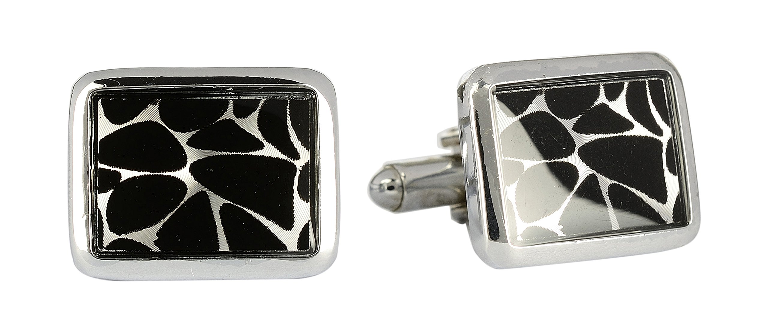 AsierPremium Glossy Silver and Black Imported Metal Cufflinks for Men (5009)