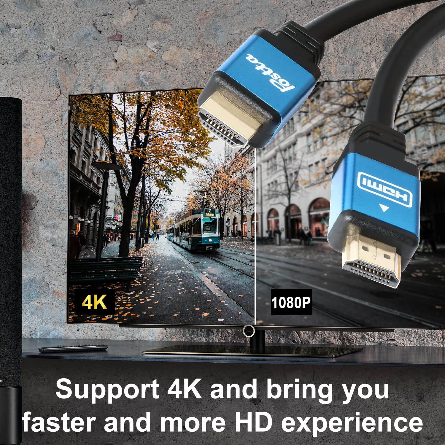 HDMI Cable postta Ultra HDMI 2.0 V Cable con Bridas de 2 Piezas + 2 Piezas HDMI adaptadores Apoyo 4 K 2160p, 1080p, 3D, y de Retorno de Audio ethernet-Blue
