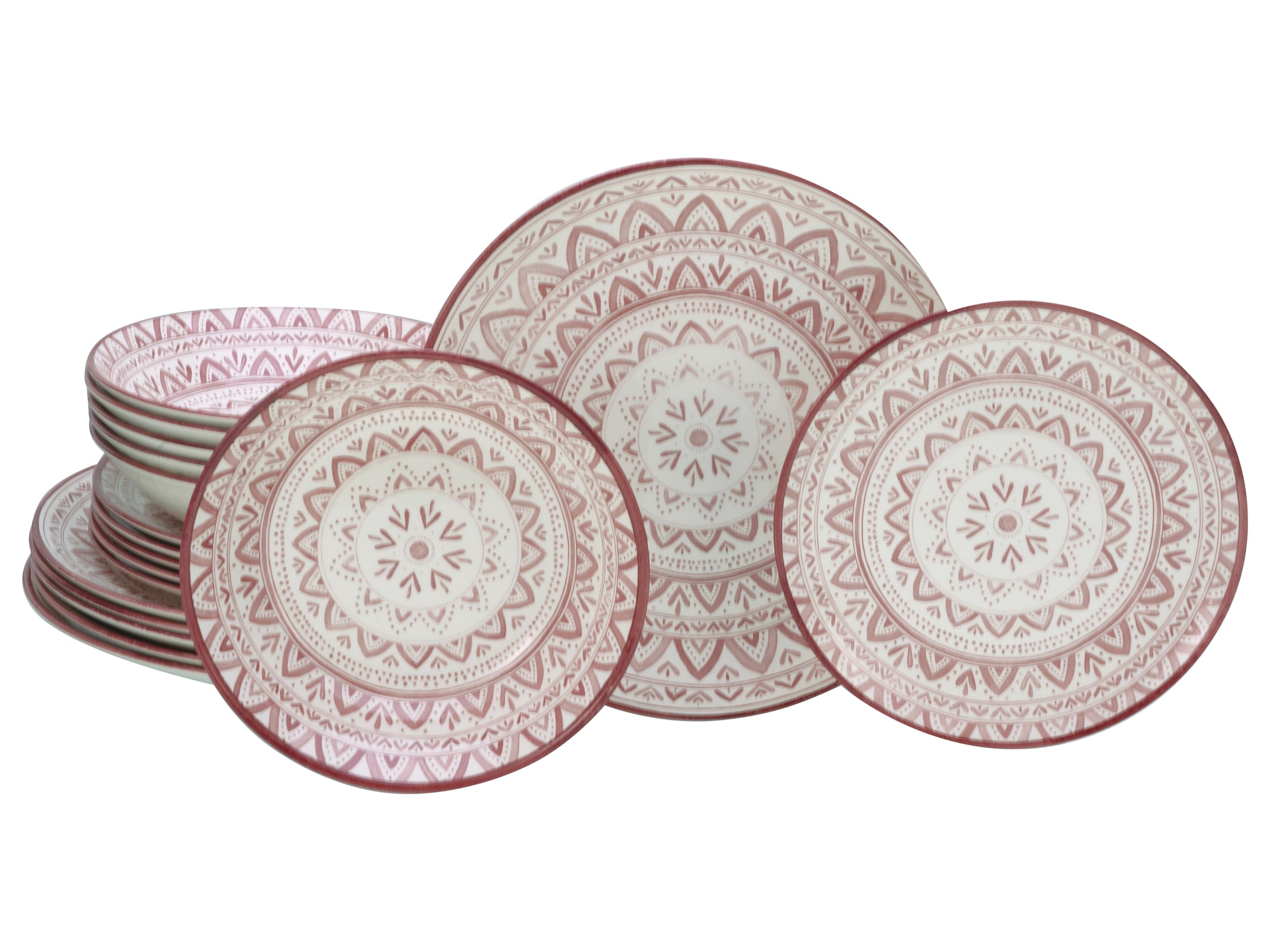 CreaTable, Mexico Rot, 18-teiliges Geschirrset, Teller Set aus Steingut