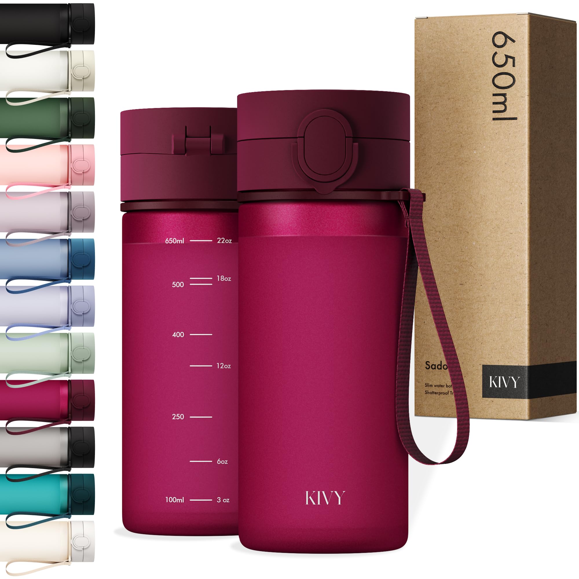 KIVY Trinkflasche 650ml [BPA FREI] Auslaufsicher & Spülmaschinenfest - Wasserflasche für Kinder & Erwachsene - Water Bottle Small - Trinkflasche Klein - Tritan Flasche für Kohlensäure geeignet