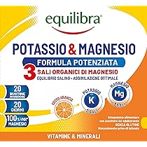 Equilibra Integratori Alimentari, Potassio e Magnesio 3 Formula Potenziata, Integratore Magnesio e Potassio per Reintegro Sali Minerali, Gusto Arancia, Senza Glutine e Senza Lattosio, 20 Bustine