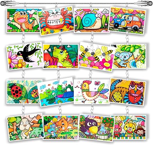 Expositor de arte para niños, kit para colgar cuadros en la pared con 50 clips, alambre de 10 pies, adecuado para foto/imagen, almacenamiento de