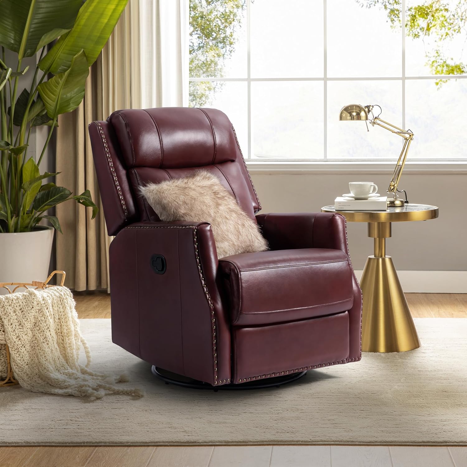 HULALA Home Leather Swivel Rocker Recliner with Ghana Ubuy