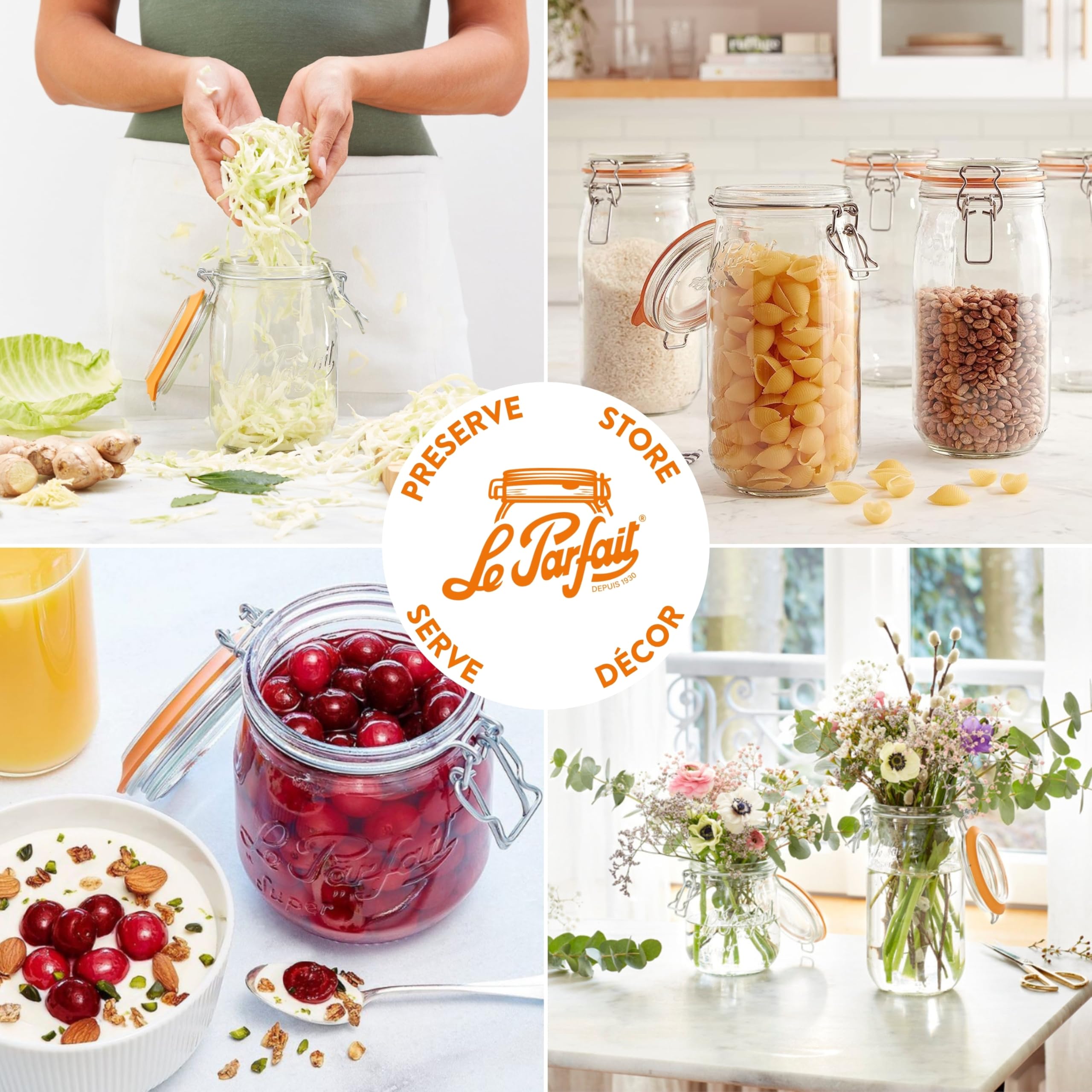 Le Parfait Super Jar Einmachglas mit luftdichter Gummidichtung und Drahtbügelverschluss, BPA-frei, für Essiggurken, Obst, Soßen und Lebensmittel, hergestellt in Frankreich, 500 ml, 4 Stück
