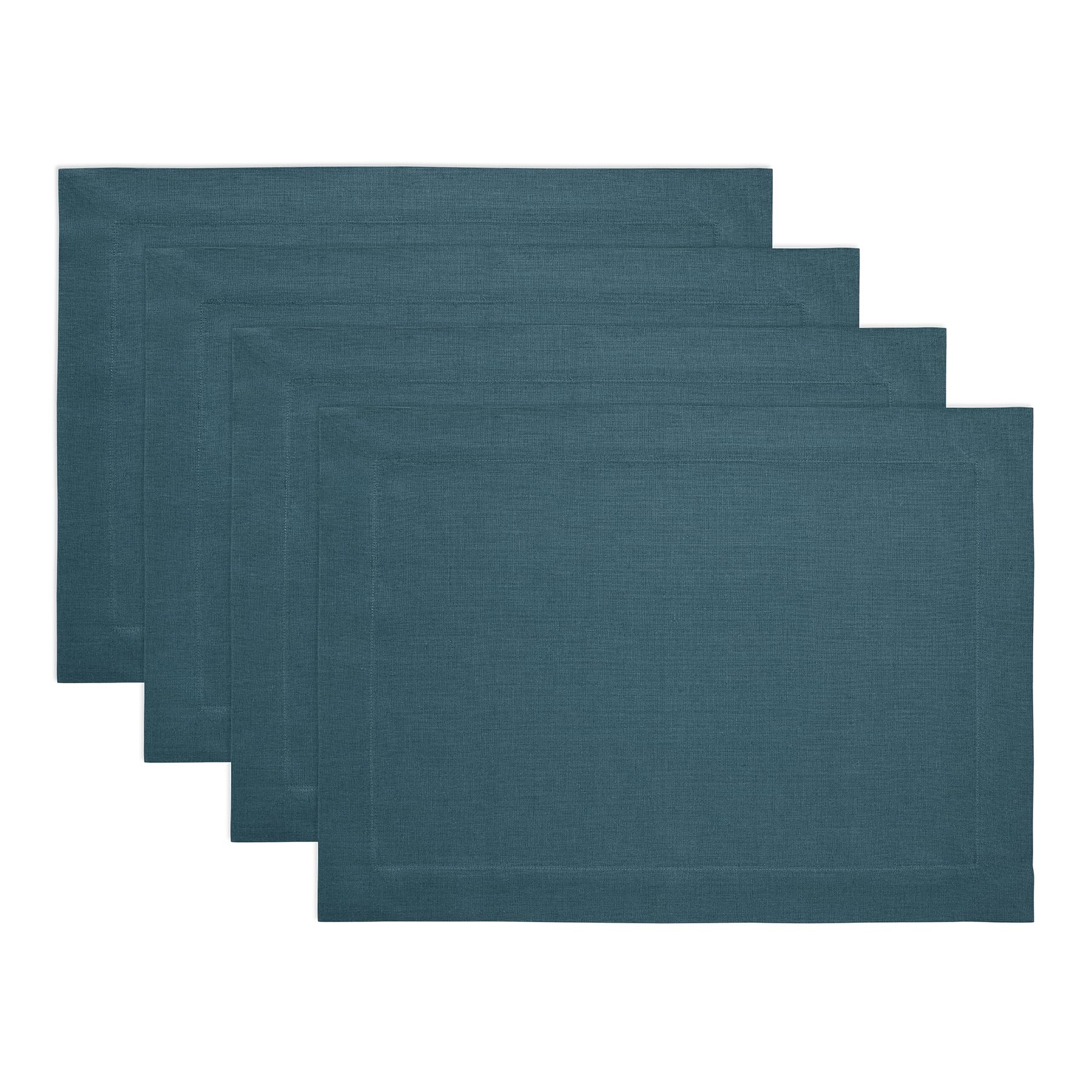 Solino Home Linen Cloth Placemats Set of 4-100% Pure Linen Peacock Blue Placemats 14 x 19 Inch for Mothers Day - Fete