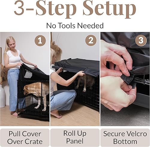 Miniatura 5 de Funda para jaula de perro de 42 pulgadas, grande, duradera, reductora de luz e impermeable, con bolsa de almacenamiento, ventana de malla y clips de